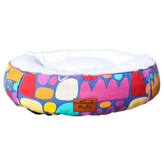 Outback Tails - Fleecy Round Dog Bed - Puli Puli Multi Colour