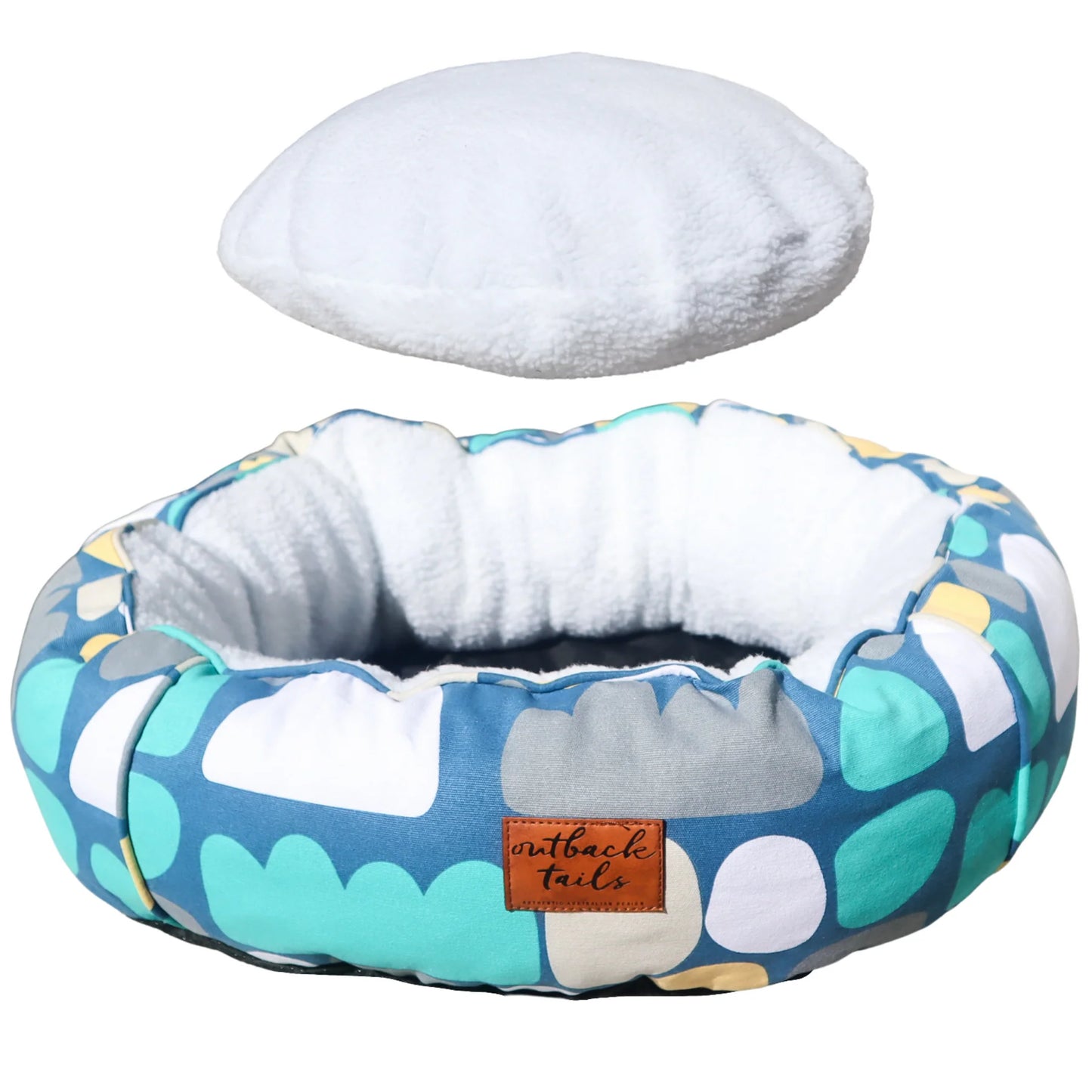 Outback Tails - Fleecy Round Dog Bed - Puli Puli Blue