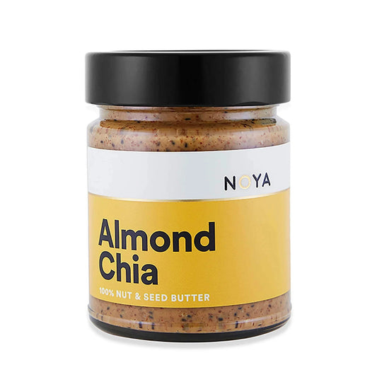 Noya Almond Chia Nut Butter 250g jar, smooth blend with chia, gluten-free, vegan, paleo-friendly.