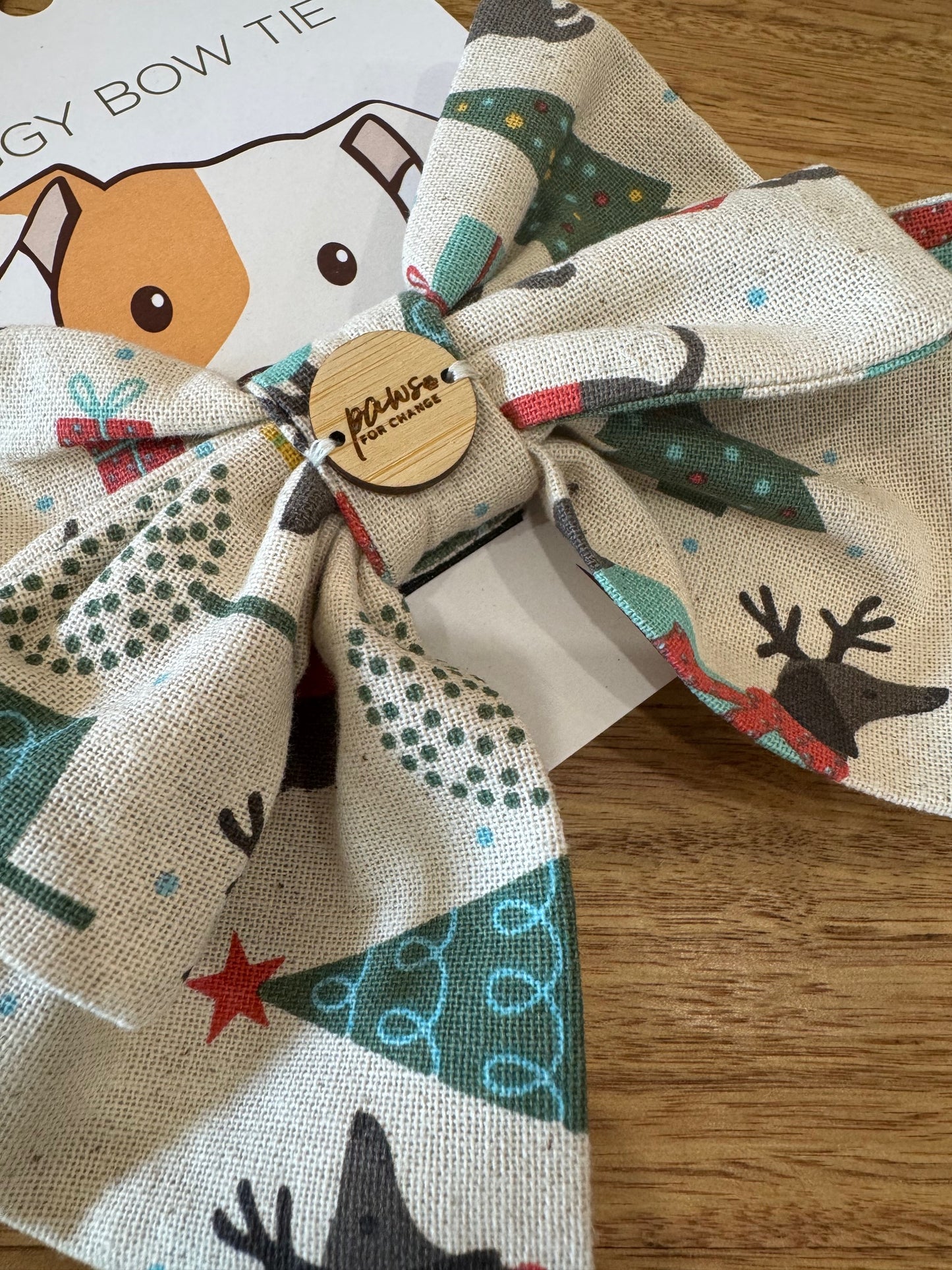 Paws for Change - Doggy Bowties Beige Linen Reindeer Doggies