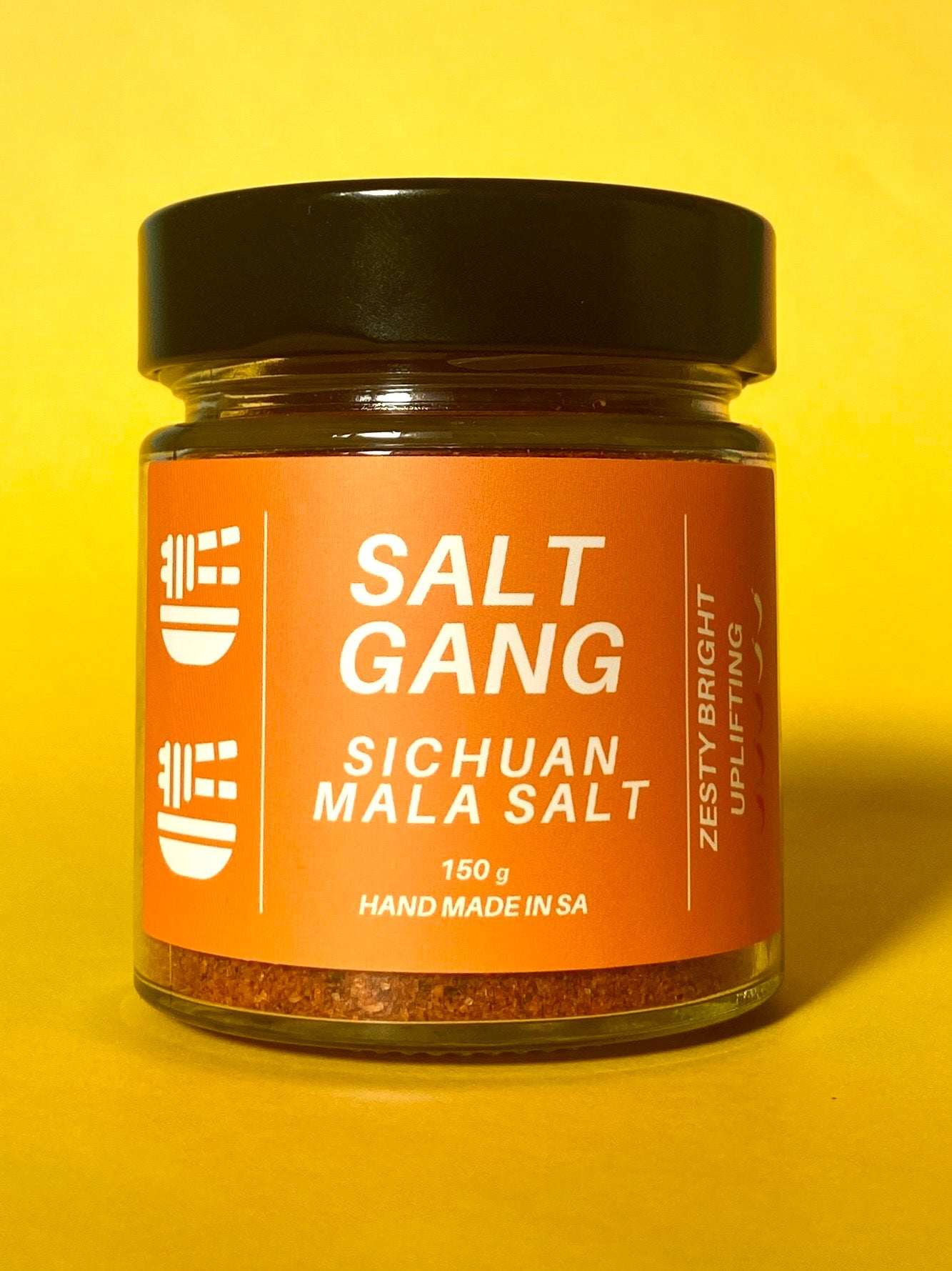 Sichuan Mala Salt by Salt Gang in a 250g glass jar with vegan ingredients including fermented black beans and peanuts.