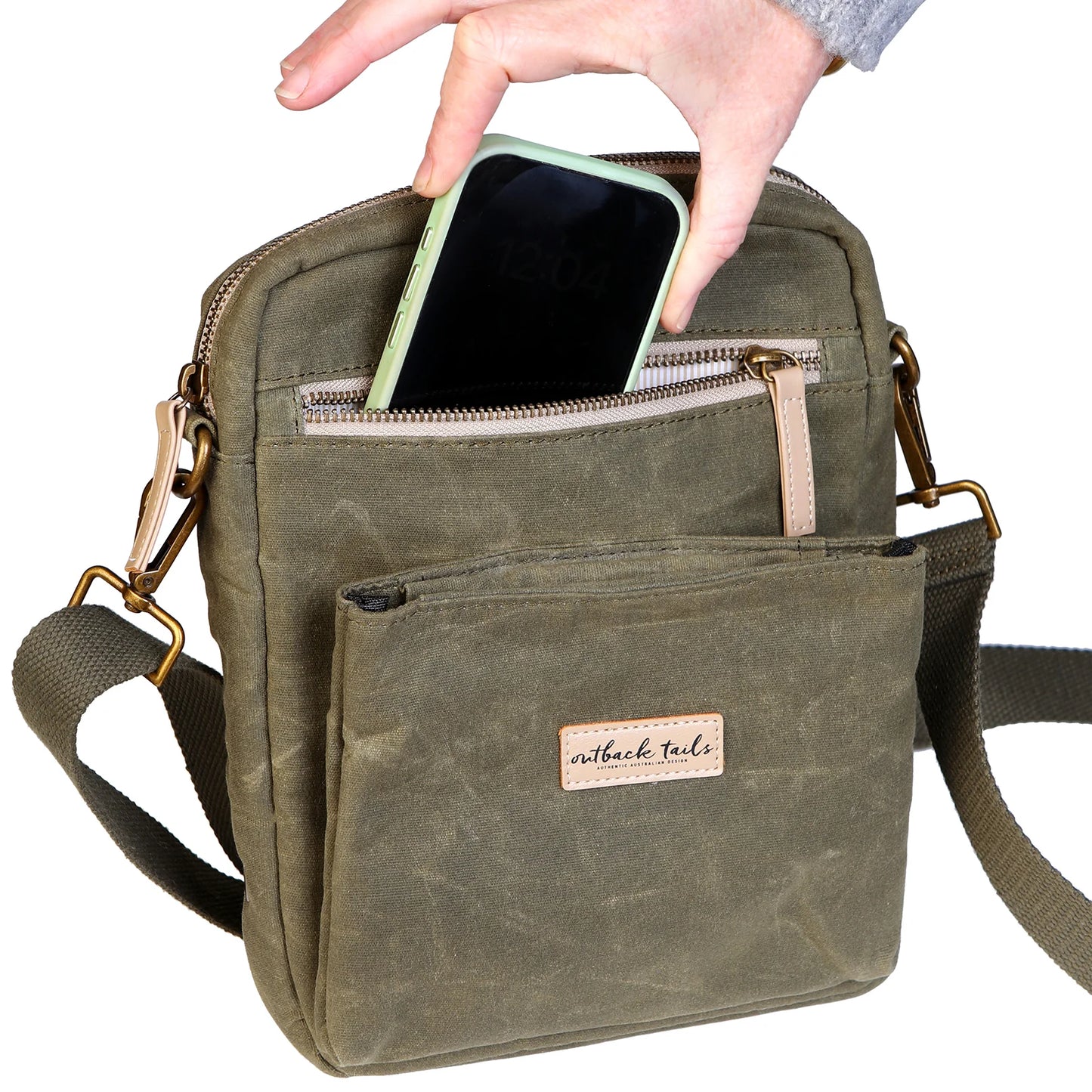 Outback Tails - Waxed Canvas Satchel (green)