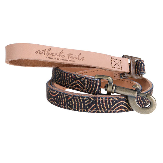 Outback Tails - Leather Dog Lead - Fire Country Dreaming