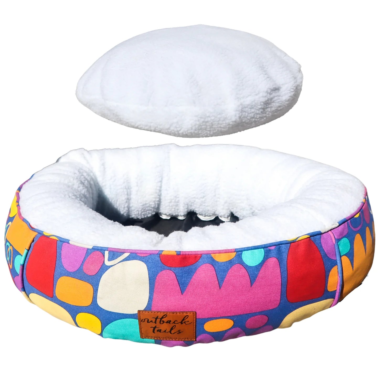 Outback Tails - Fleecy Round Dog Bed - Puli Puli Multi Colour