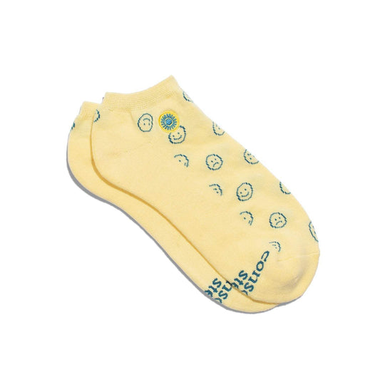 Conscious Step ankle socks with smiley faces supporting mental health.