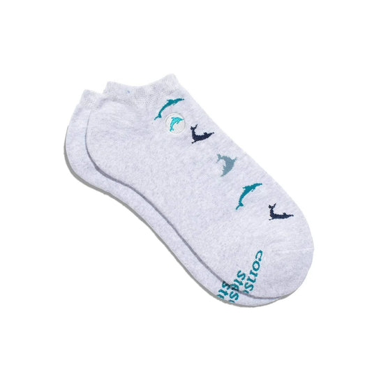 Conscious Step dolphin-protecting ankle socks with ocean design.