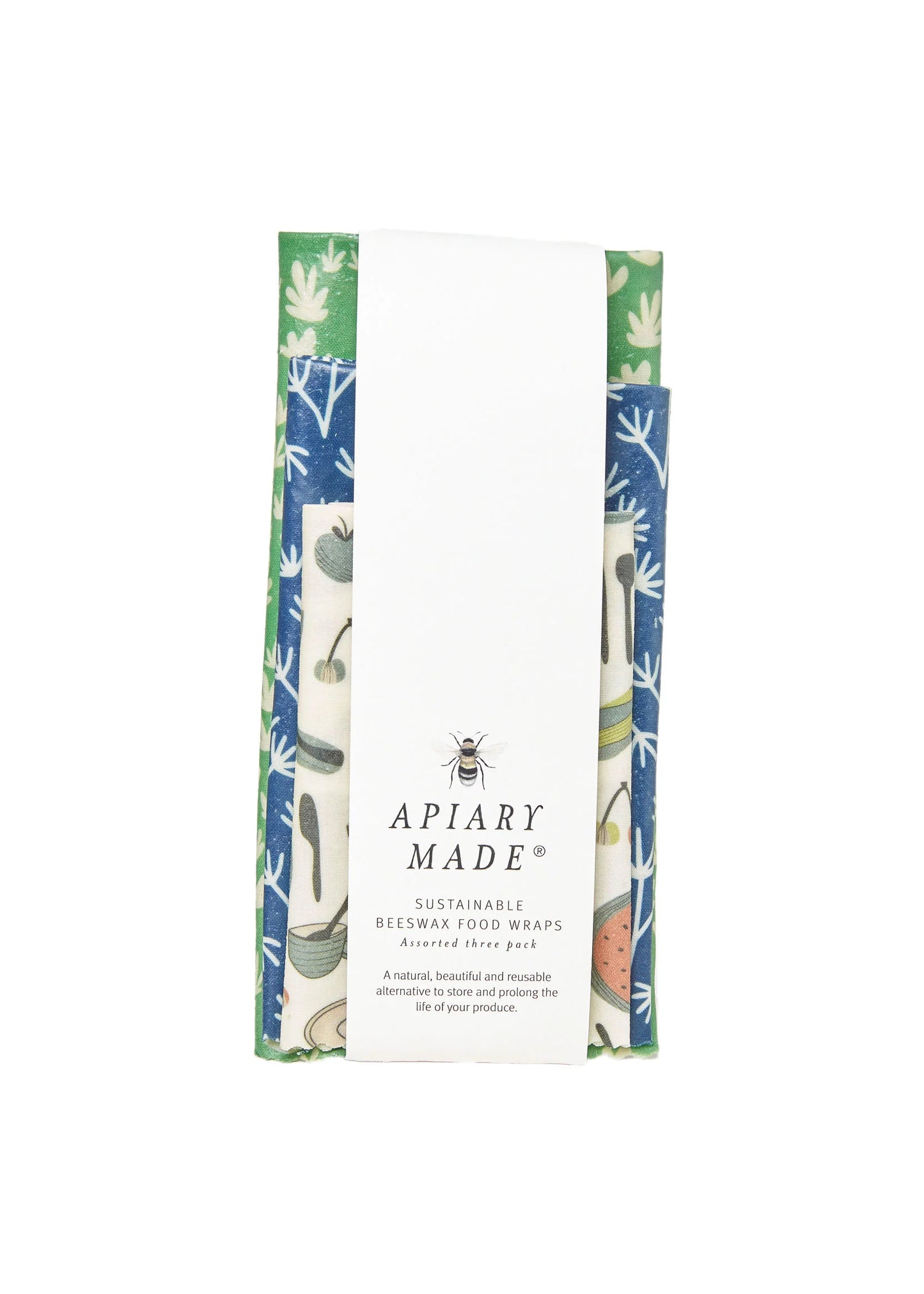 Apiary Made - Colourful Kitchen Beeswax Wraps: Assorted Three Pack