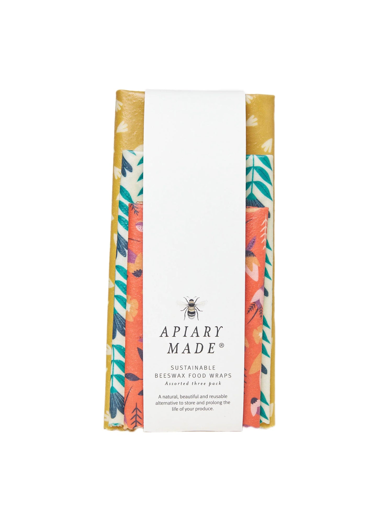Apiary Made - Colourful Kitchen Beeswax Wraps: Assorted Three Pack