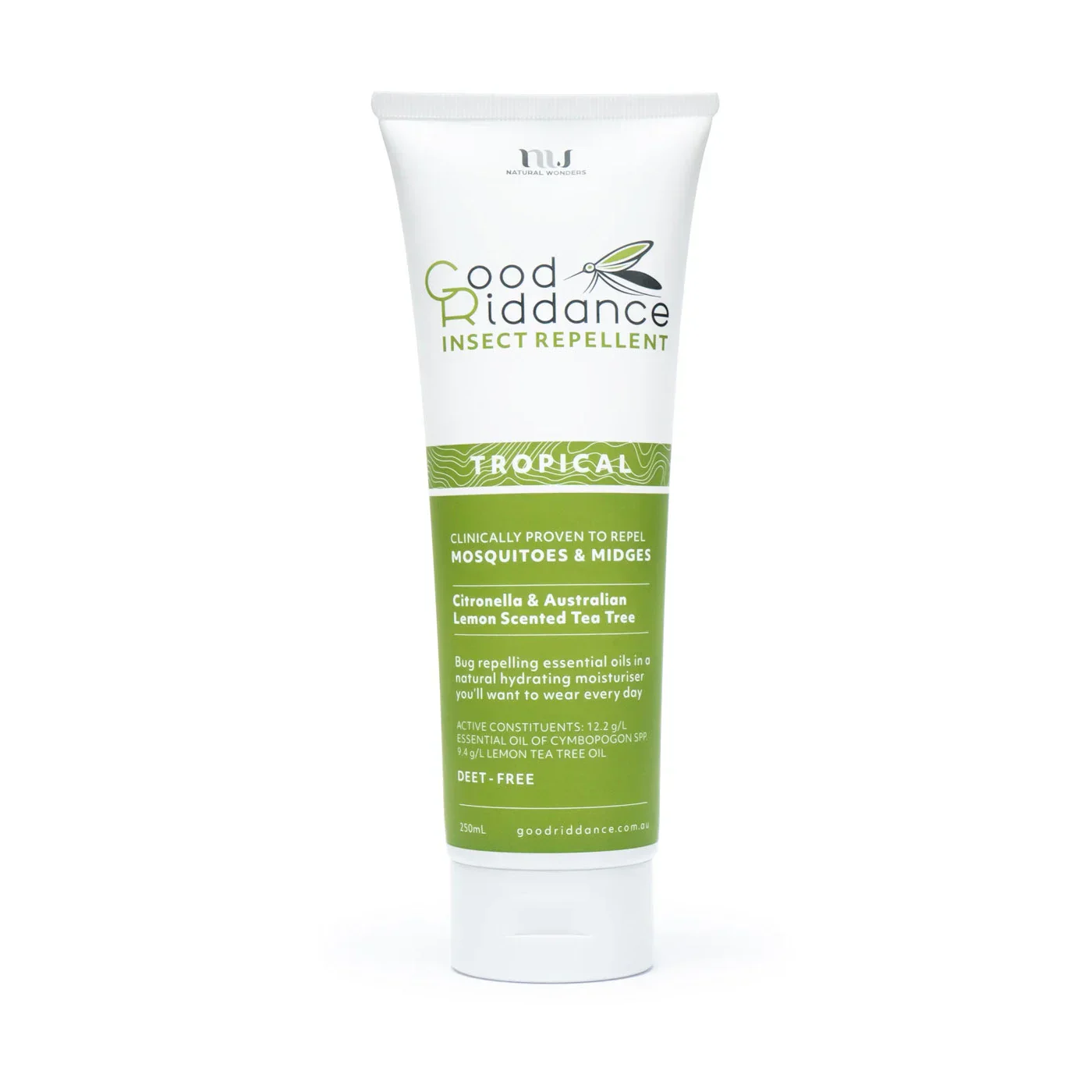 Good Riddance Insect Repellent (Sensitive) tube with citronella and lemon tea tree scent, 100% natural ingredients, and up to 4 hours protection.