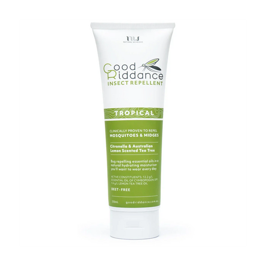 Good Riddance Insect Repellent (Sensitive) tube with citronella and lemon tea tree scent, 100% natural ingredients, and up to 4 hours protection.