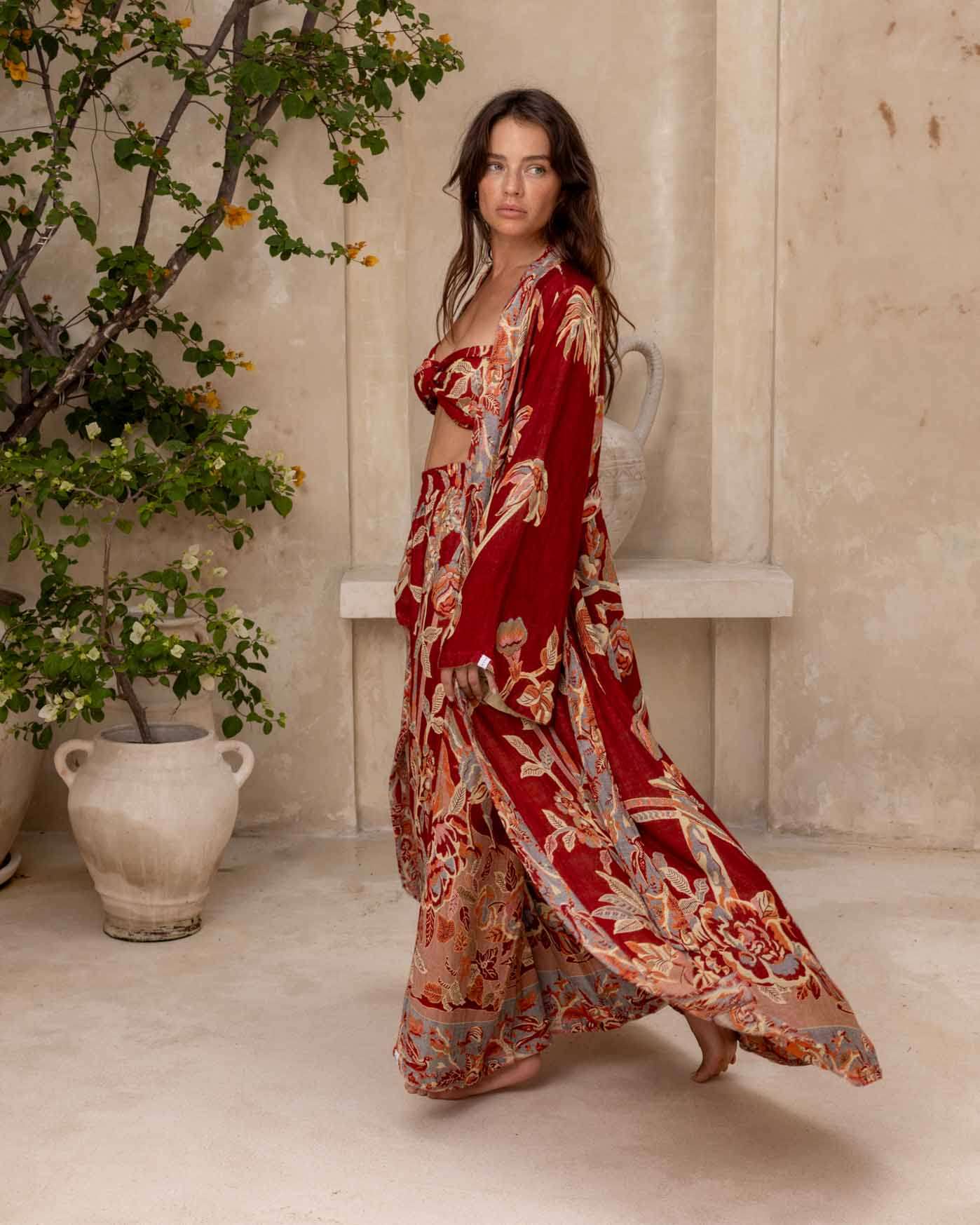 Brahmaki - Eco-Friendly Maxi Kaftan, River of Roses