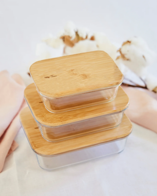 The Conscious Store - Glass Storage Containers with Bamboo Lid (set of 3)