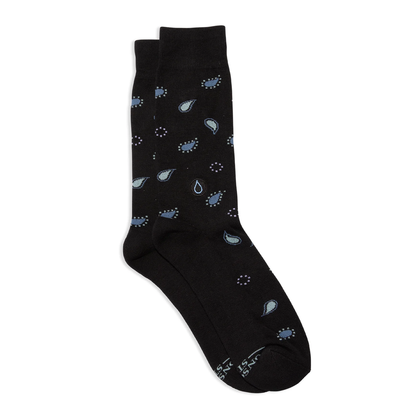 Conscious Step paisley socks with blue and white pattern supporting Water.org.