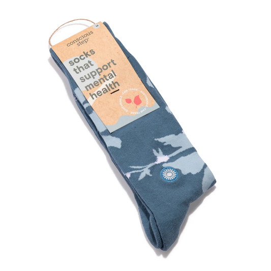Floral socks supporting mental health, Conscious Step, fairtrade organic cotton.