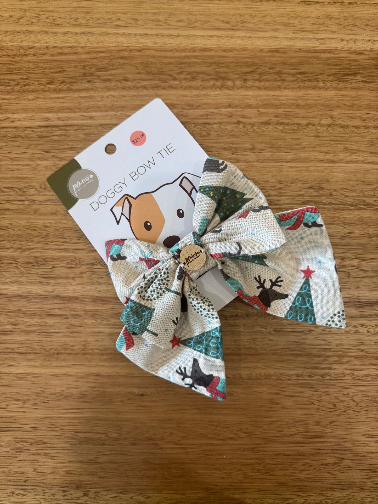 Paws for Change - Doggy Bowties Beige Linen Reindeer Doggies