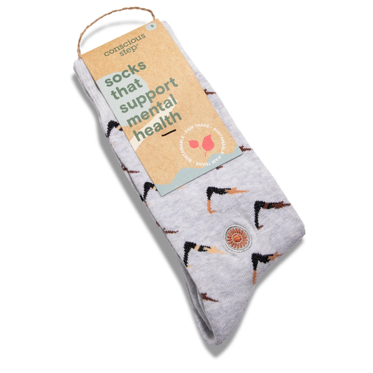 Fairtrade organic cotton socks for yoga supporting mental health.