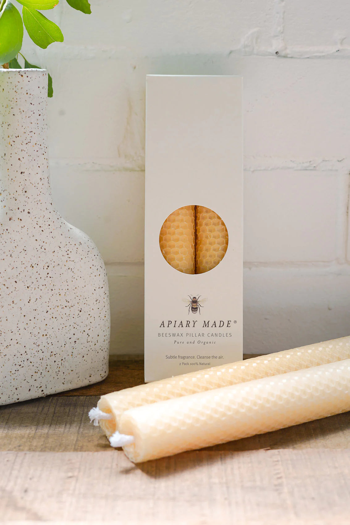 Apiary Made - Beeswax Pillar Candles: Two Pack
